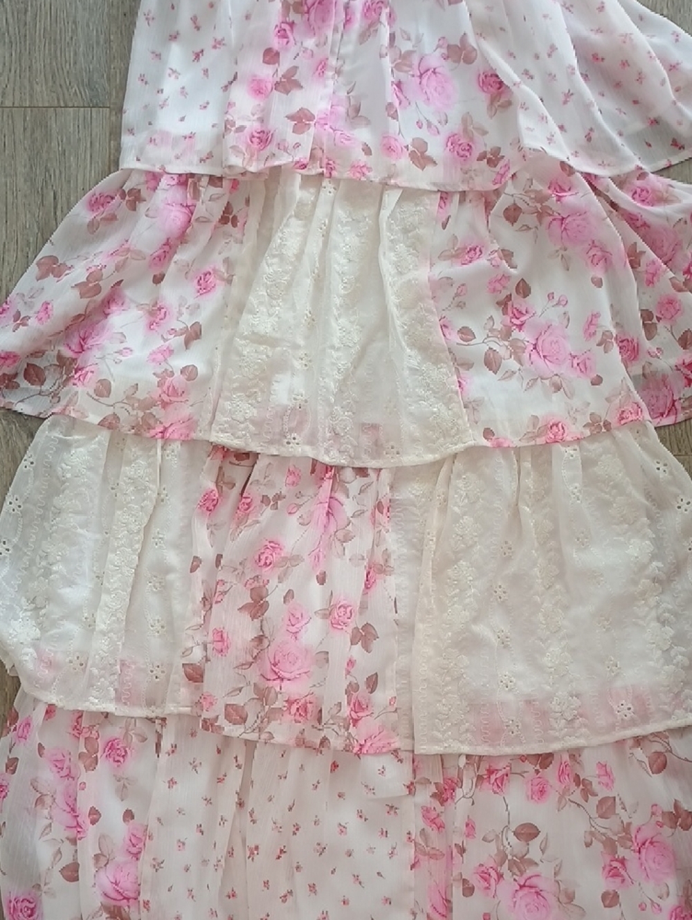 Altar'd State Cream and Pink Floral Tiered Maxi Dress - Picture 5 of 6
